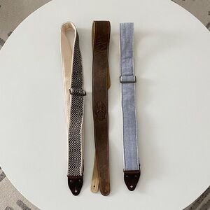 3 Adjustable Leather & Fabric Guitar/Accessory Strap - Brown, Beige, Blue